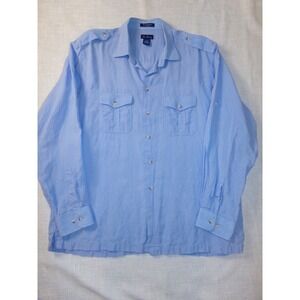 Paul Fredrick Men's Light Blue 100% Linen Long Sleeve Collared Shirt Size XL